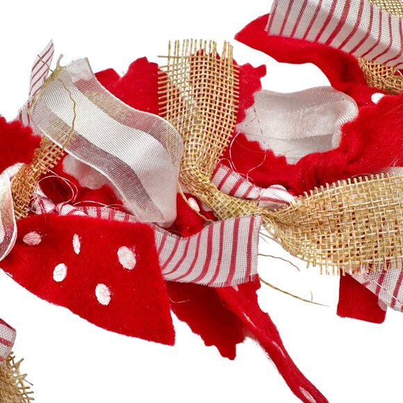 Handcrafted 68" Garland Red White and Brown Burlap and Fabric Hanging Rope Ends - Picture 5 of 5